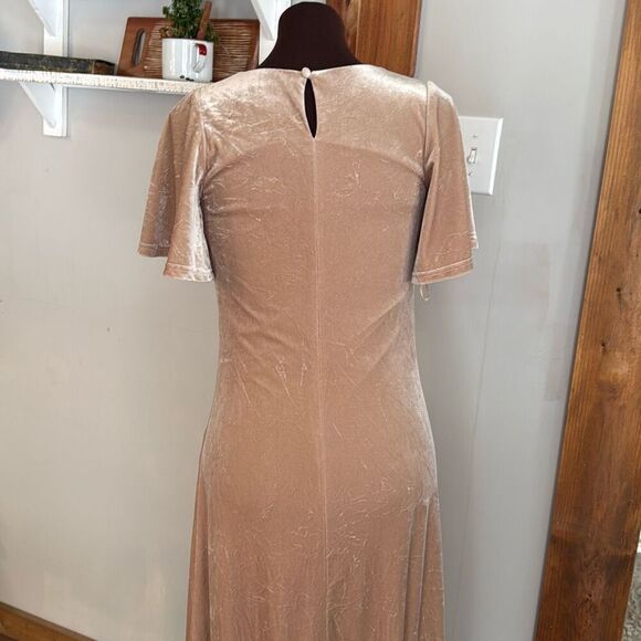 Revelry velvet bridesmaid dress size small champagne v neck flutter sleeve long - Picture 7 of 12